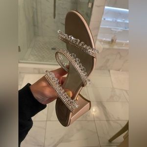 Rene Caovilla Crystal Embellished Heels in Nude